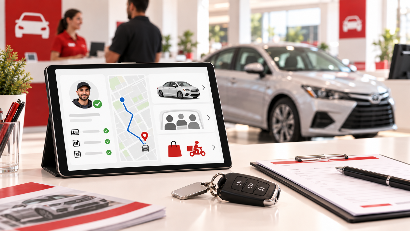 Rideshare and delivery driver collecting a rental car