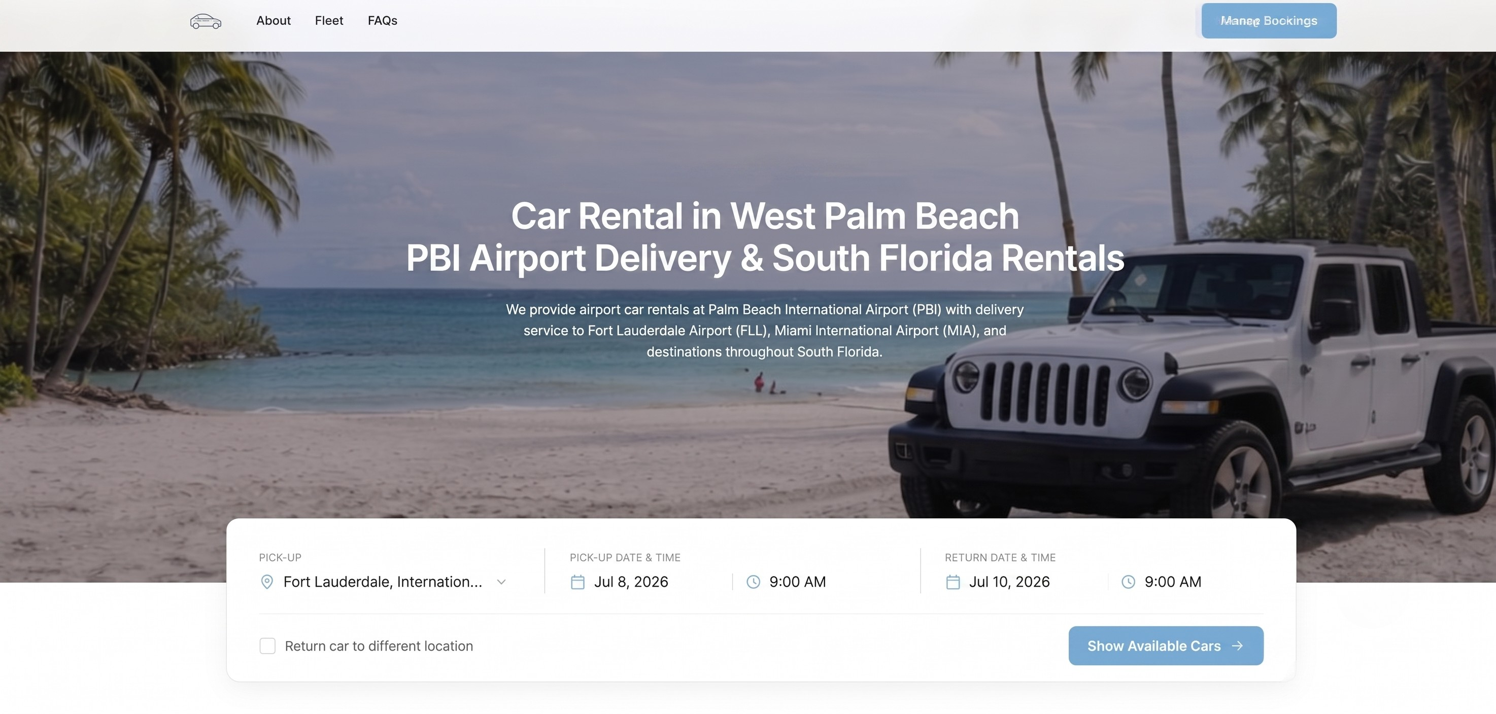 White-labeled FleetHQ car rental booking website shown on mobile and desktop