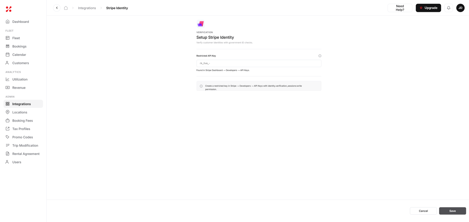 Car rental ID verification result showing a matched photo ID and selfie in FleetHQ