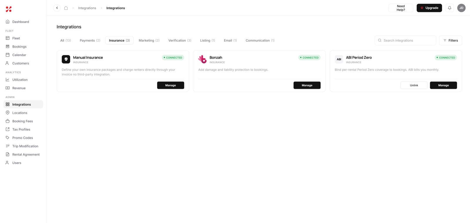 FleetHQ car rental booking management dashboard with reservation timeline