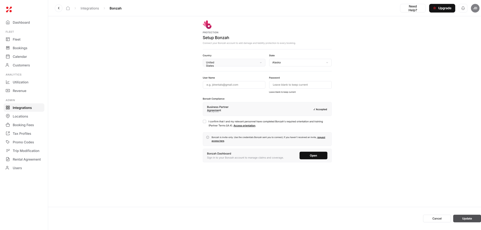 Car rental insurance verification result showing policy status, limits, and expiration