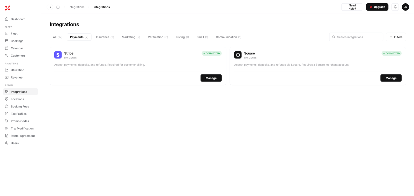 Secure car rental payment gateway with Stripe checkout in FleetHQ