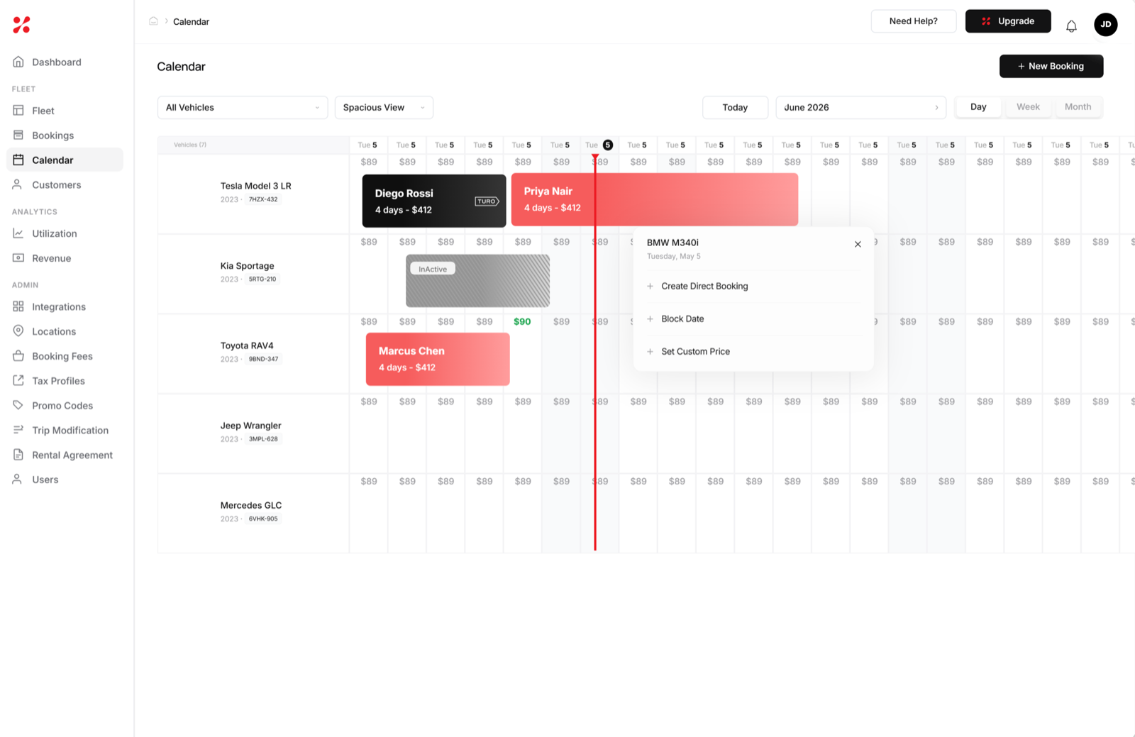 FleetHQ Turo calendar sync and direct booking schedule