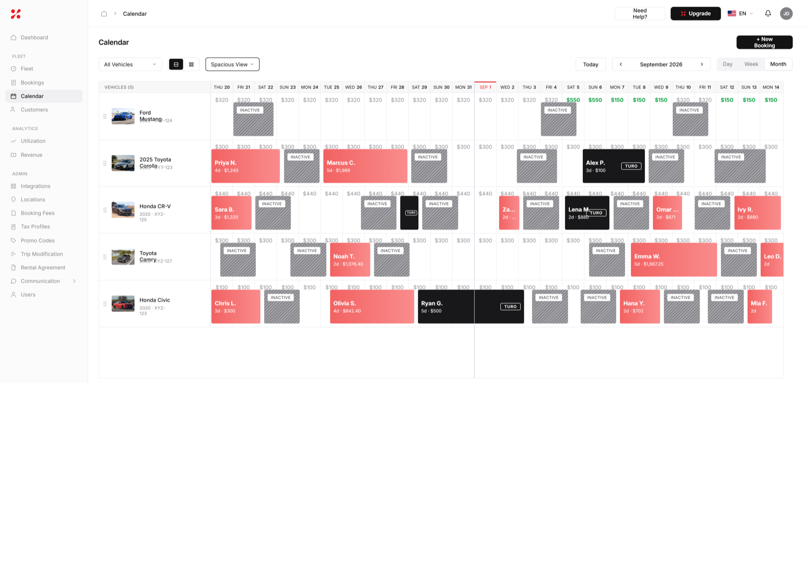 Two-way Turo and direct-booking availability synced in FleetHQ